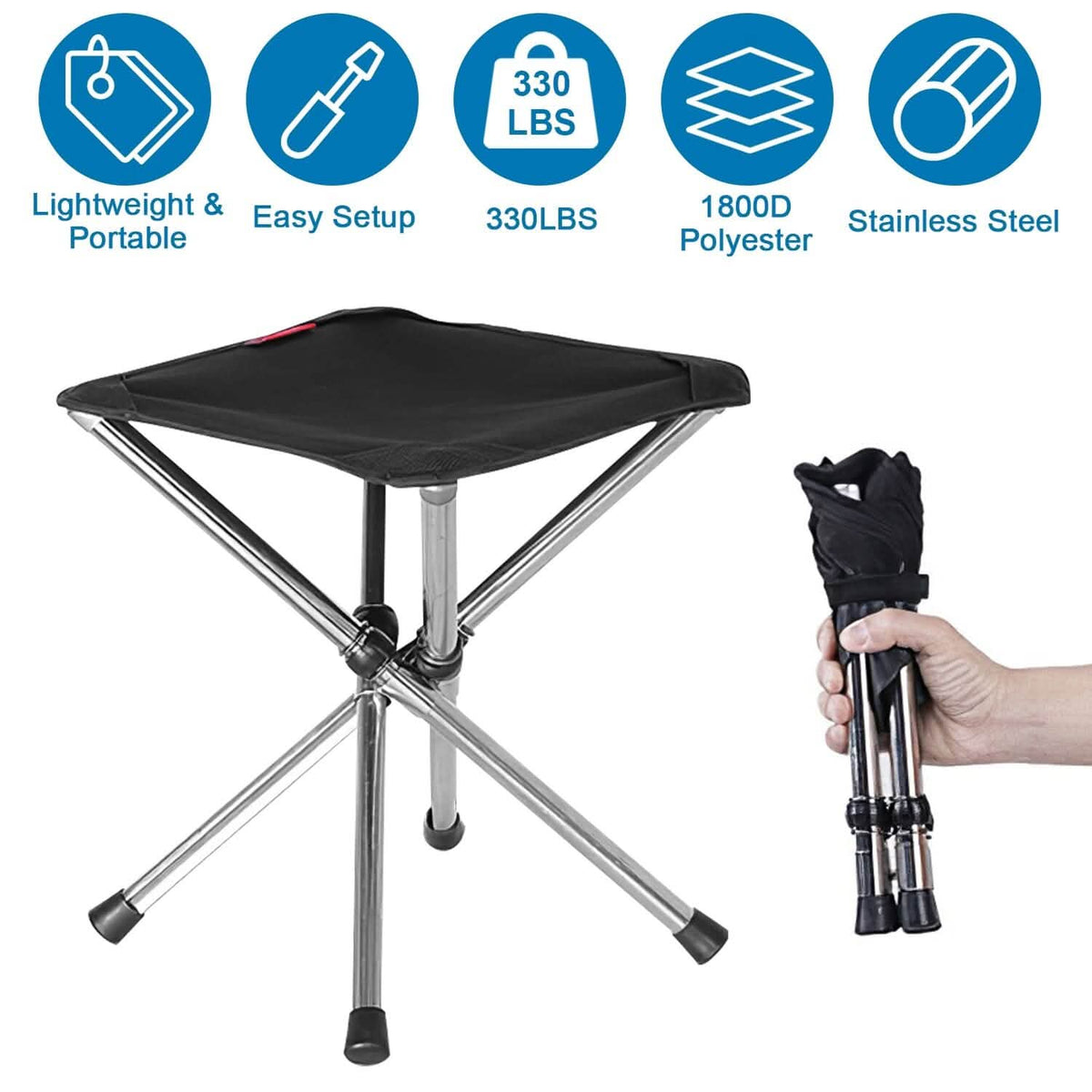 Retractable Portable Folding Chair Easy Set Up Backpacking Stool Outdoor Recreation - Tophatter Daily Deals