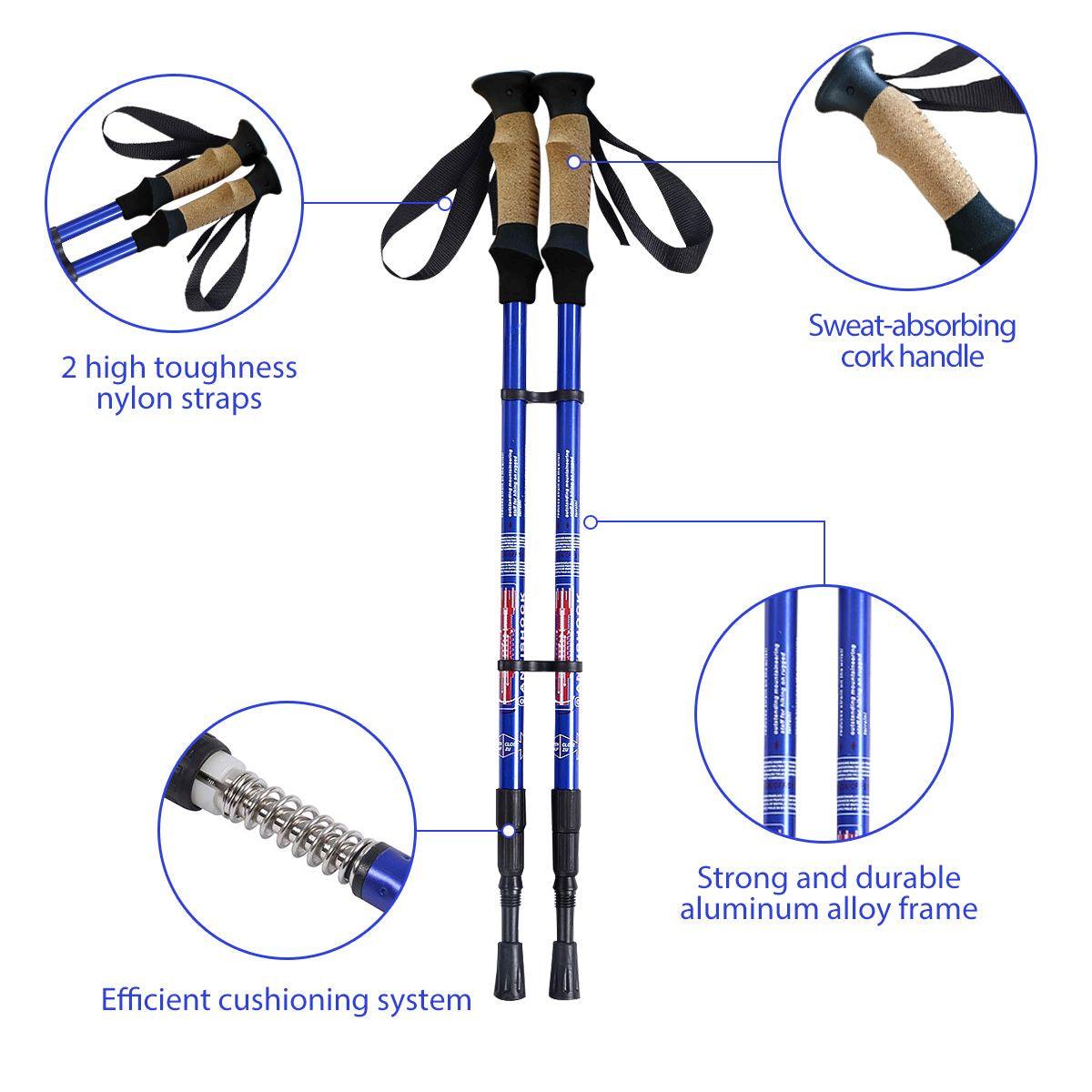 Adjustable Hiking Pole - Telescopic Walking Poles Set 3-Section Anti Shock Trekking Stick trekking - Tophatter Daily Deals