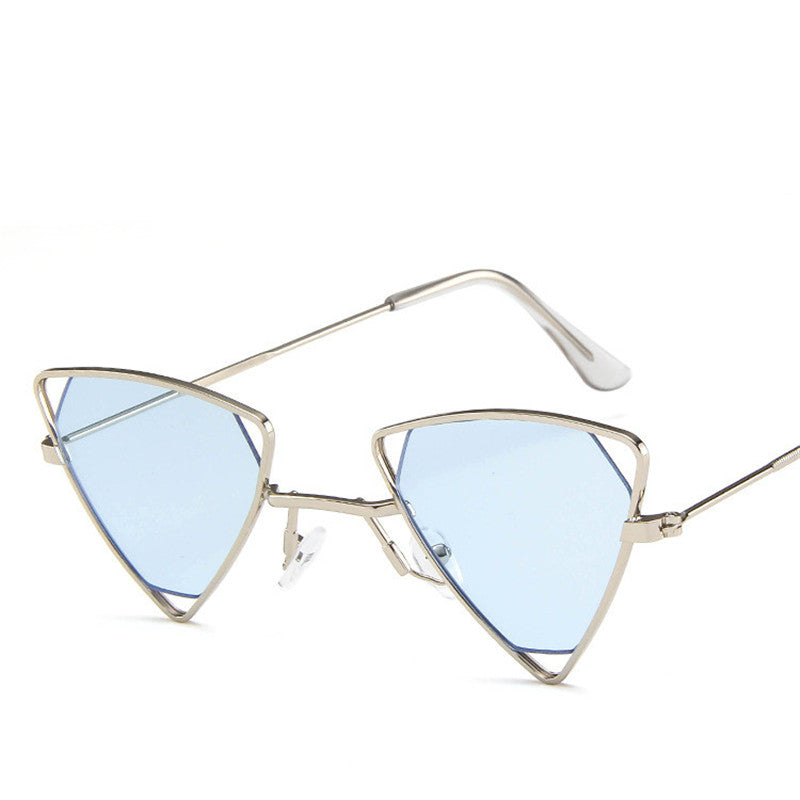 Retro Alloy Triangle Punk Sunglasses Men Hollow Eyewear Silver Blue Sunglasses - Tophatter Daily Deals