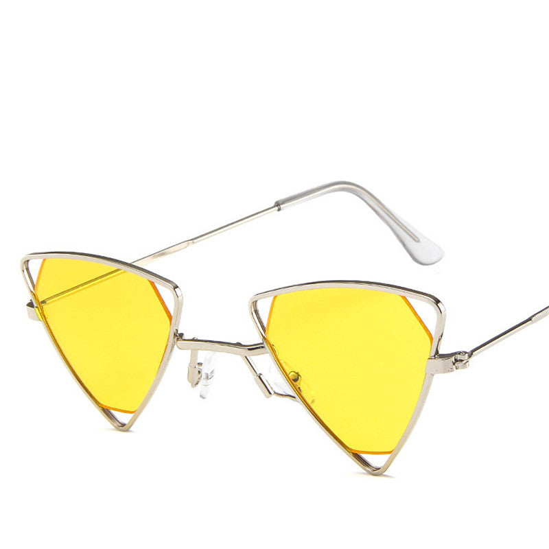 Retro Alloy Triangle Punk Sunglasses Men Hollow Eyewear Silver Yellow Sunglasses - Tophatter Daily Deals