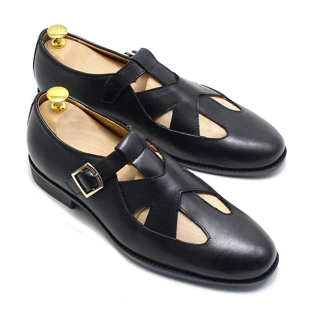 Retro Genuine Leather Roman Hollow Out Buckle Men Sandals Men Shoes - Tophatter Daily Deals