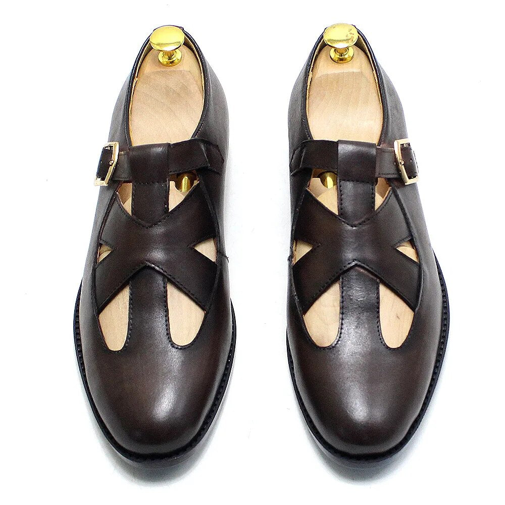 Retro Genuine Leather Roman Hollow Out Buckle Men Sandals Men Shoes - Tophatter Daily Deals