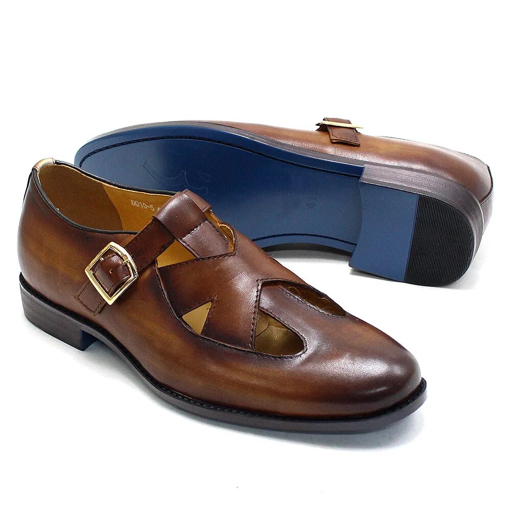 Retro Genuine Leather Roman Hollow Out Buckle Men Sandals Men Shoes - Tophatter Daily Deals