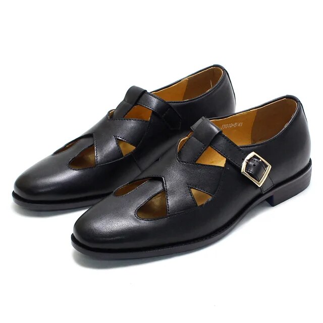 Retro Genuine Leather Roman Hollow Out Buckle Men Sandals Men Shoes - Tophatter Daily Deals