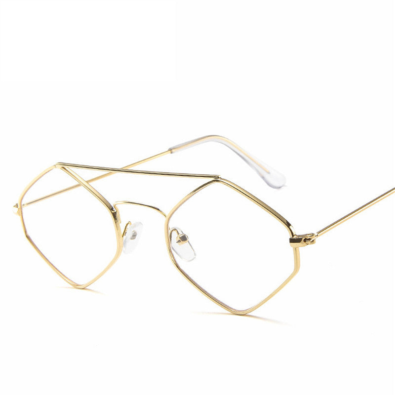 Women Retro Metal Double Beam Wild Punk Eyeglasses Golden Clear Sunglasses - Tophatter Daily Deals
