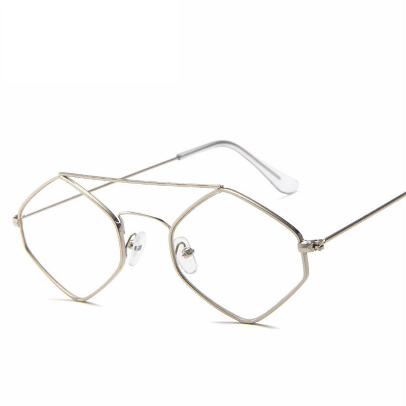 Women Retro Metal Double Beam Wild Punk Eyeglasses Silver Clear Sunglasses - Tophatter Daily Deals