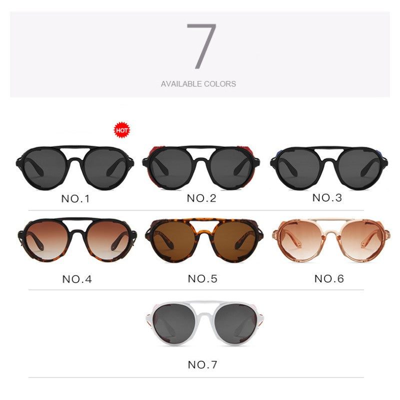 Retro Round Leather Glasses Steam Punk Outdoor Goggles UV400 Sunglasses - Tophatter Daily Deals