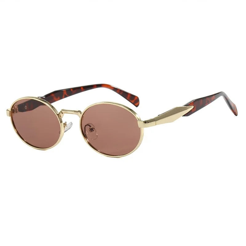 Retro Round Metal Sunglasses Unisex Sun Glasses Gold Tea Sunglasses - Tophatter Daily Deals