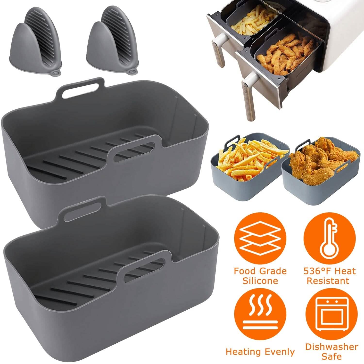 Reusable Air Fryer Silicone Pot Rectangle Replacement of Parchment Liners 6-8 Quart Kitchen Tools & Gadgets - Tophatter Daily Deals