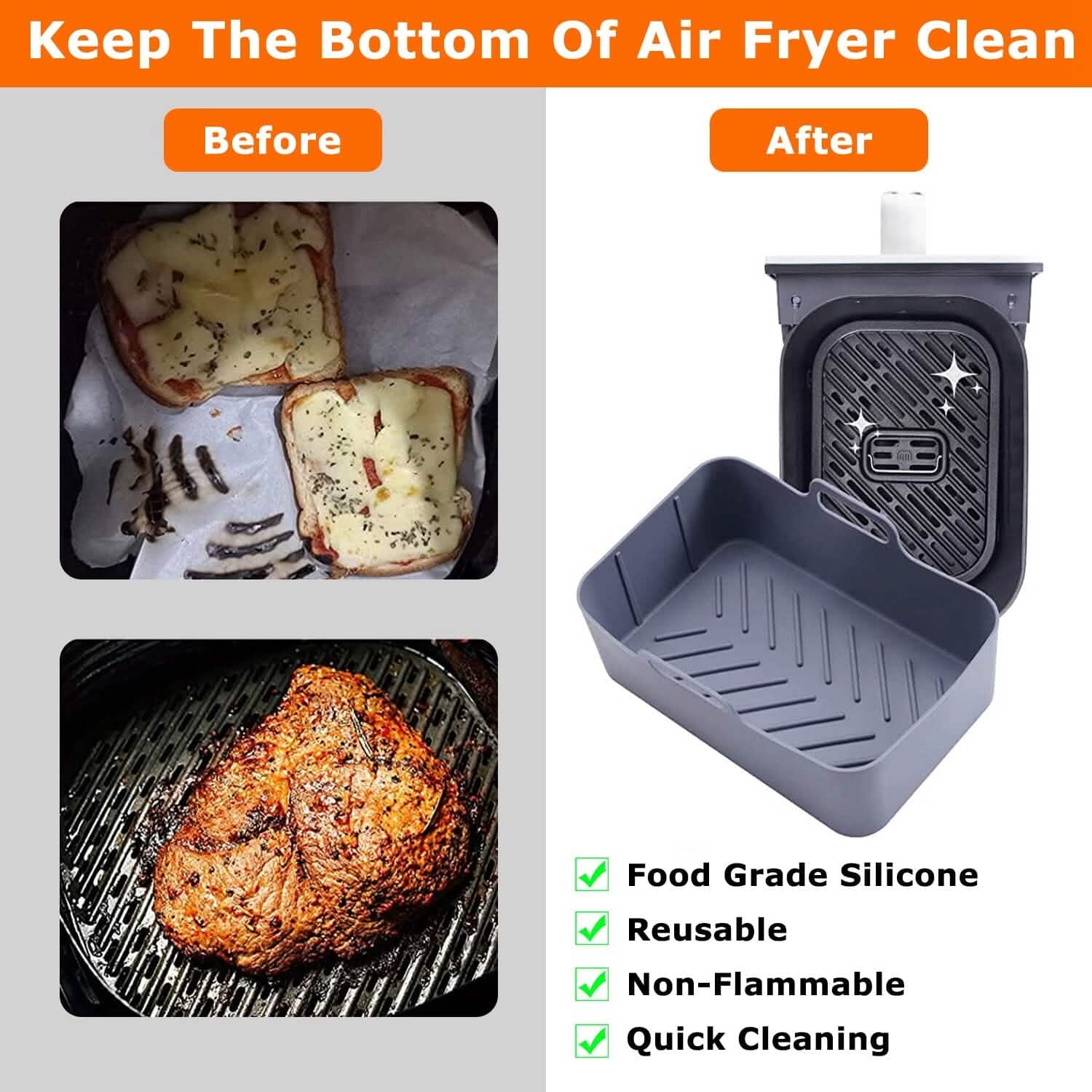 Reusable Air Fryer Silicone Pot Rectangle Replacement of Parchment Liners 6-8 Quart Kitchen Tools & Gadgets - Tophatter Daily Deals