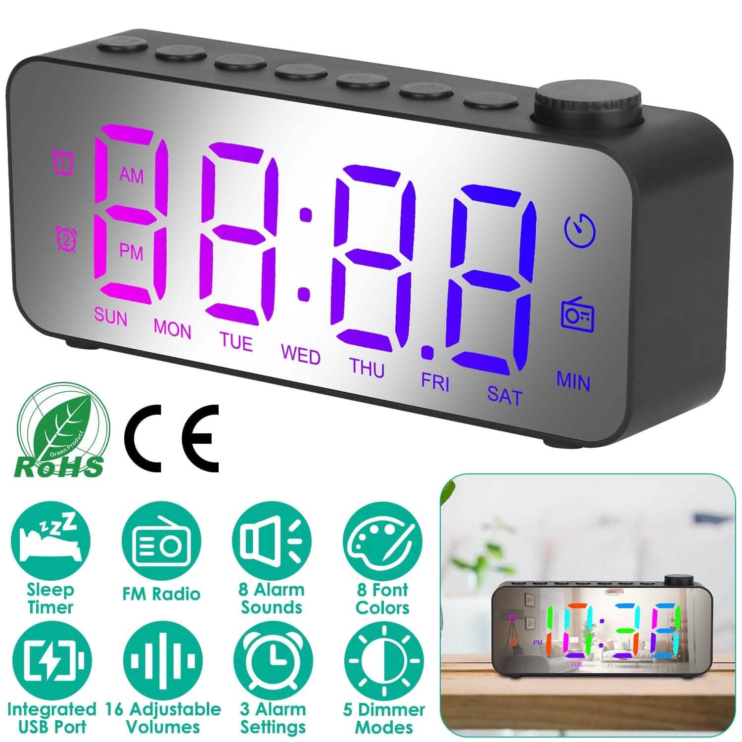 RGB Color LED Digital Alarm Clock Household Appliances - Tophatter Daily Deals