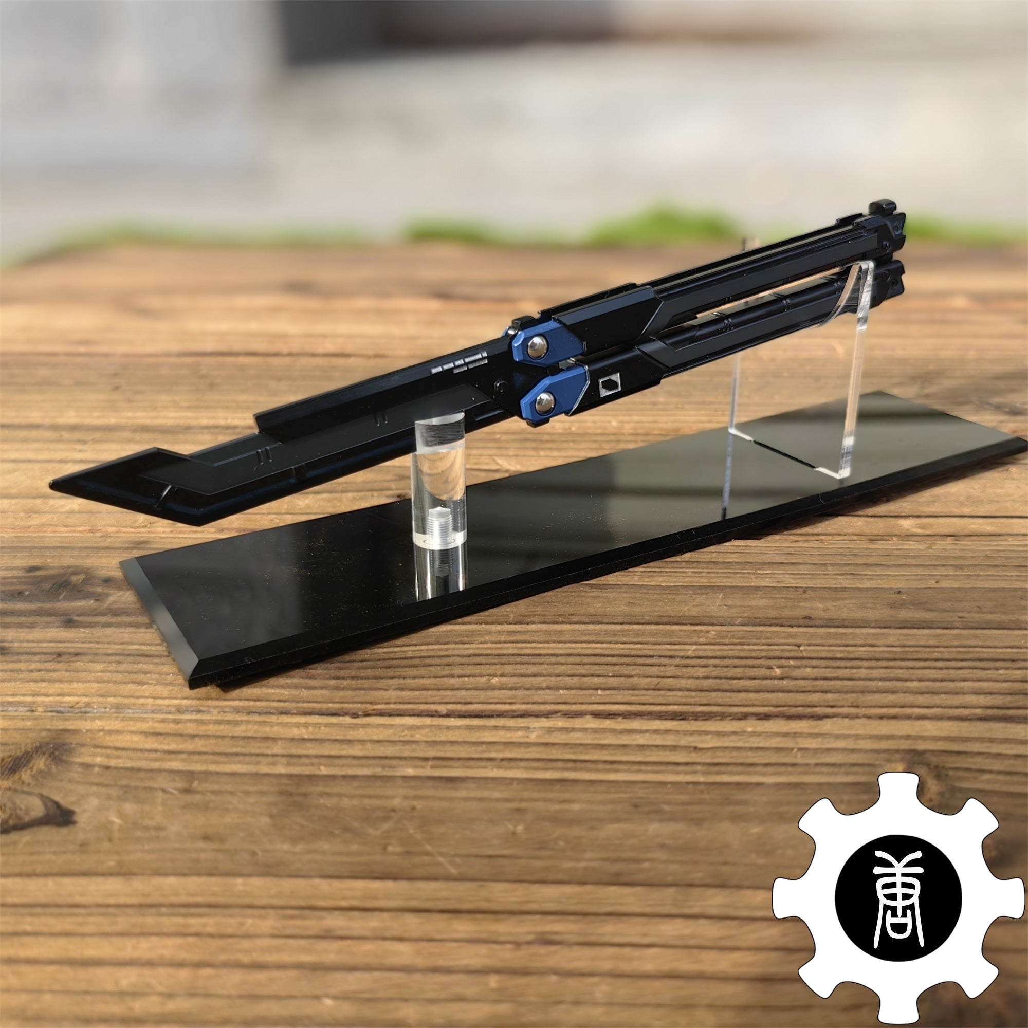 RGX Knife Metal Blunt Blade RGX Butterfly Knife Trainer Game Knife Replica Blue & Acrylic Stand - Tophatter Daily Deals