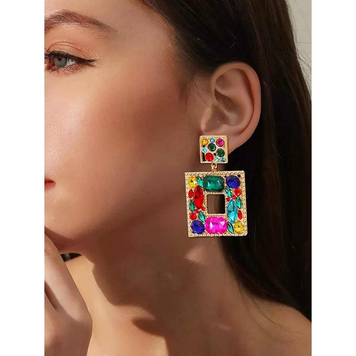 Rhinestone Square Drop Earrings Earrings - Tophatter Daily Deals