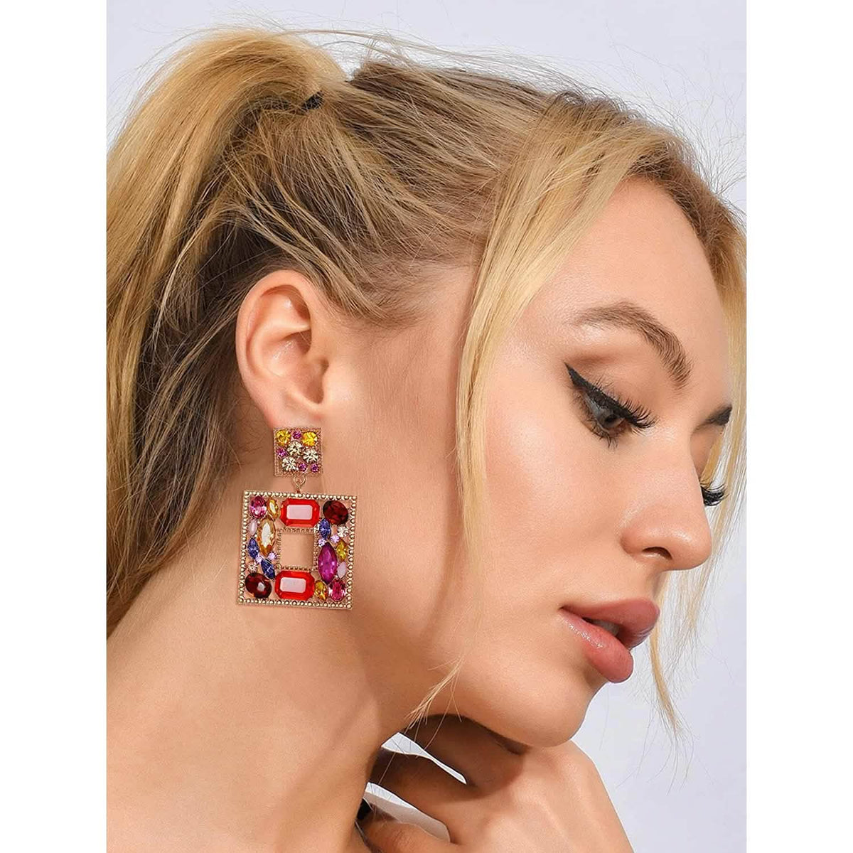 Rhinestone Square Drop Earrings Earrings - Tophatter Daily Deals
