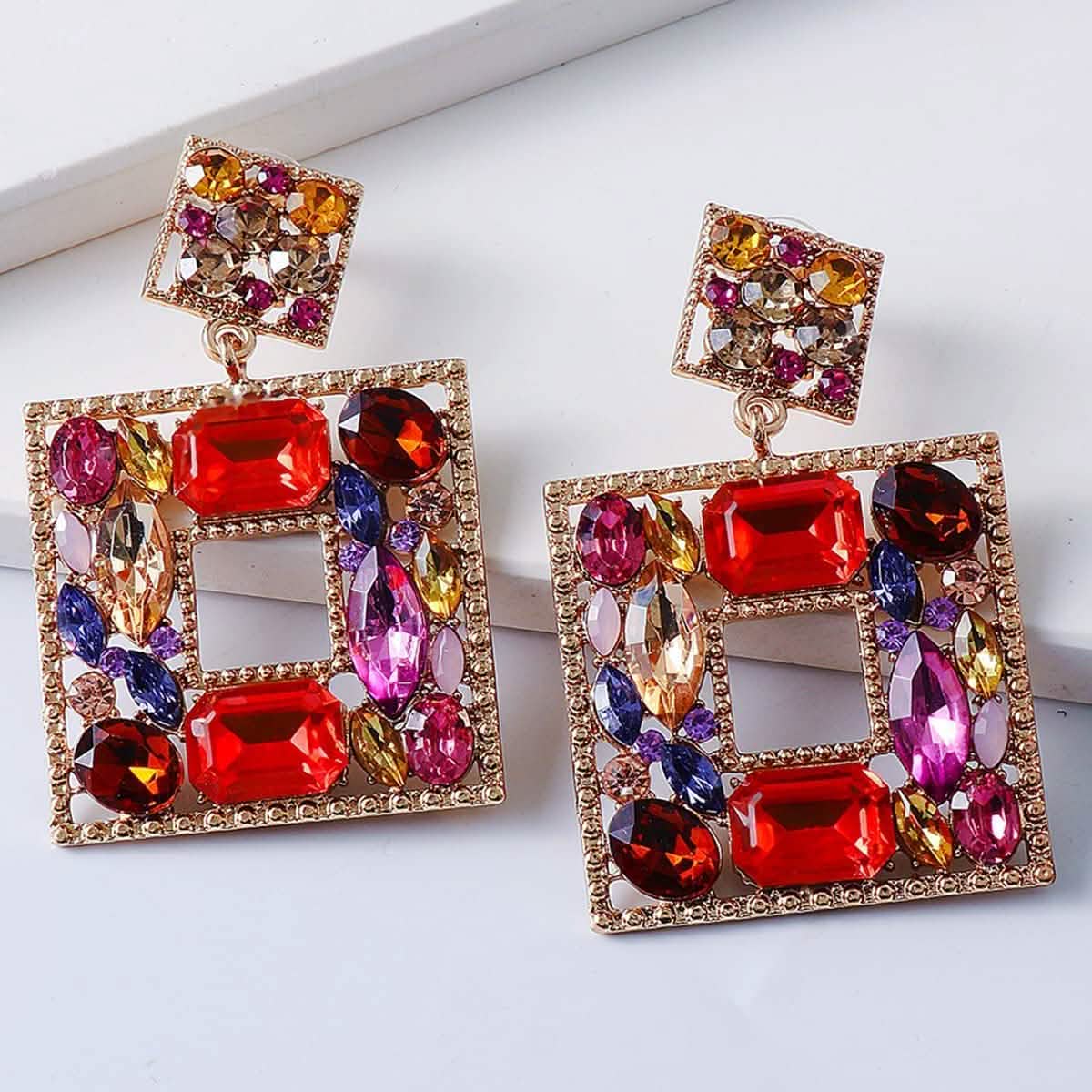 Rhinestone Square Drop Earrings Earrings - Tophatter Daily Deals