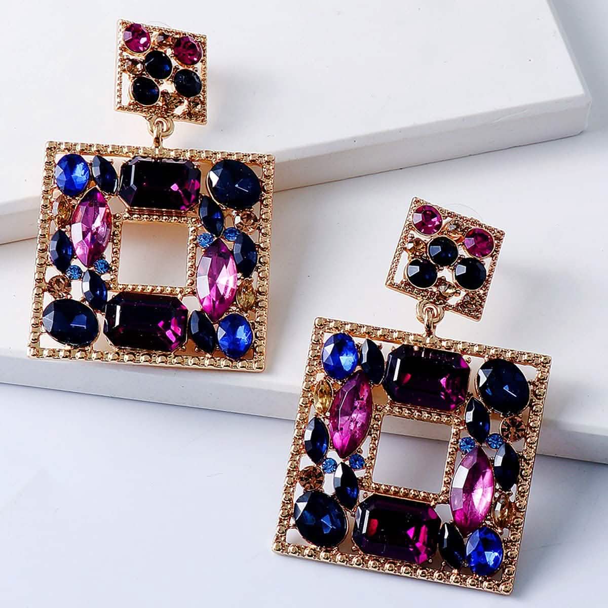 Rhinestone Square Drop Earrings Earrings - Tophatter Daily Deals