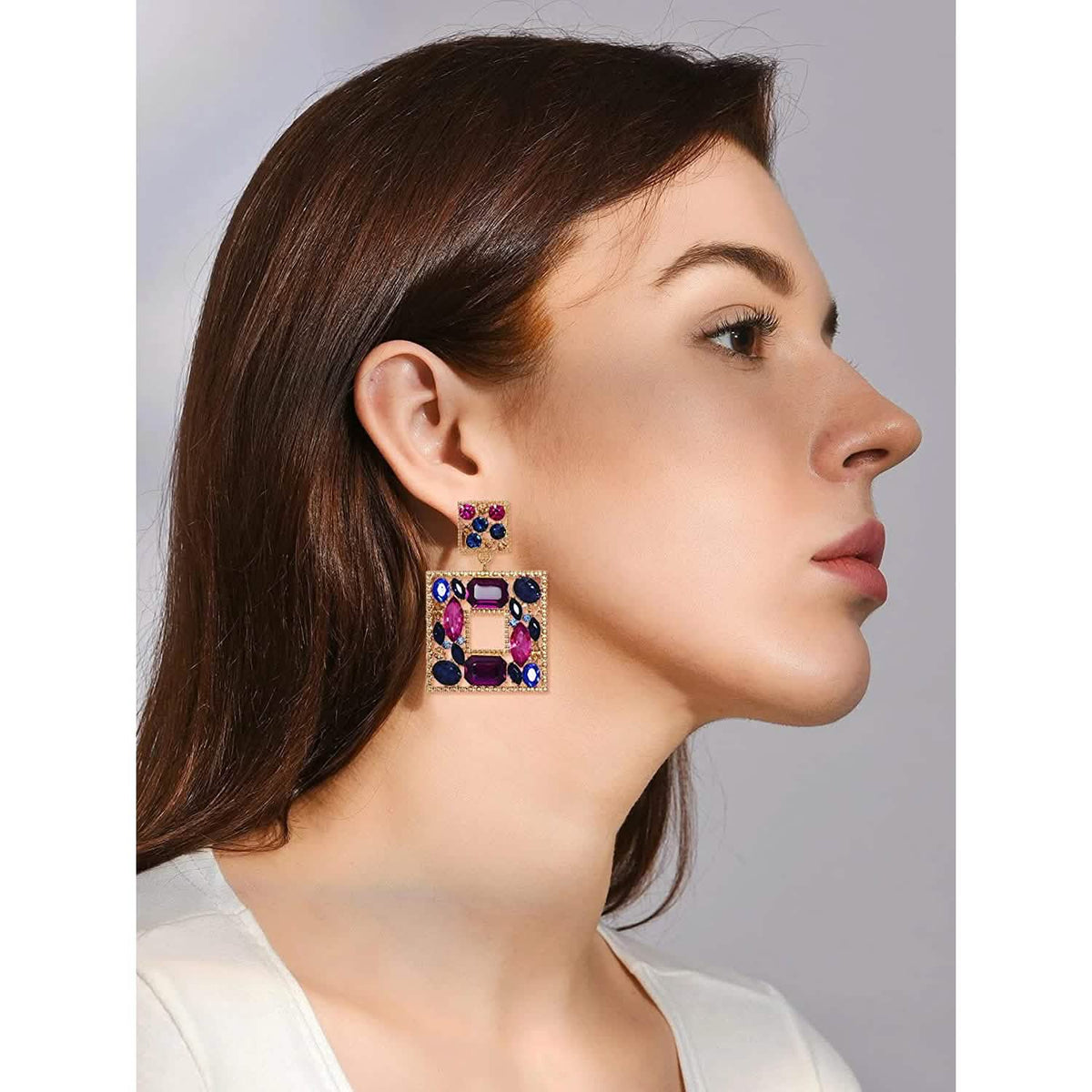 Rhinestone Square Drop Earrings Earrings - Tophatter Daily Deals