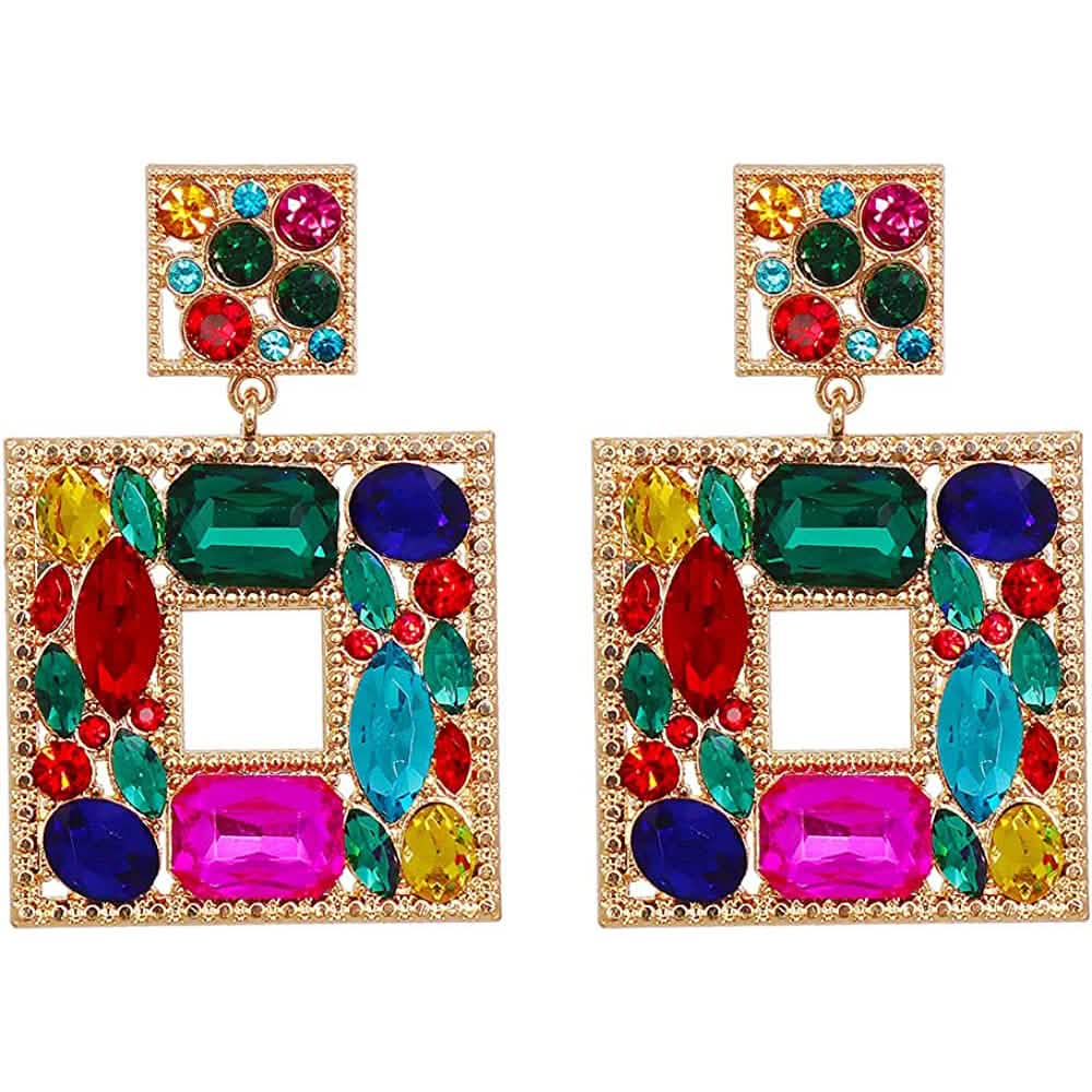 Rhinestone Square Drop Earrings Multicolor Earrings - Tophatter Daily Deals