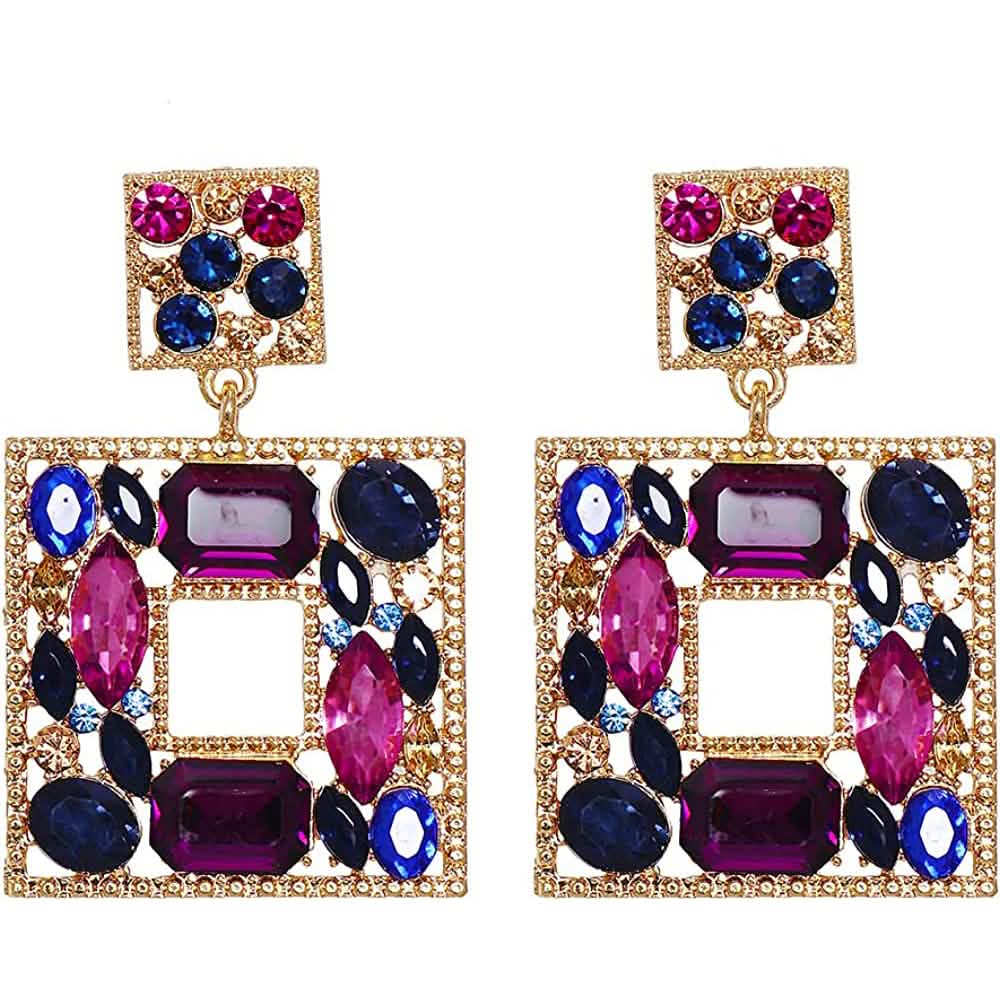 Rhinestone Square Drop Earrings Purple Earrings - Tophatter Daily Deals