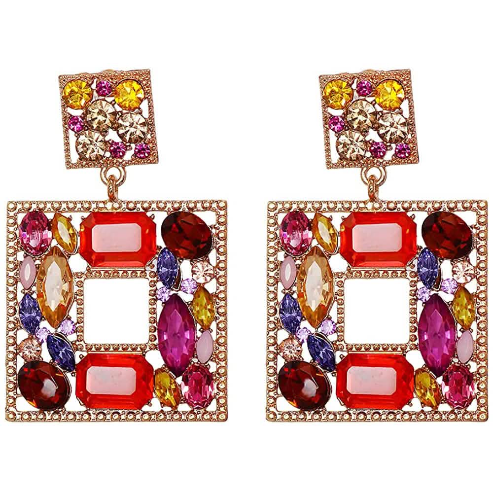 Rhinestone Square Drop Earrings Red Earrings - Tophatter Daily Deals