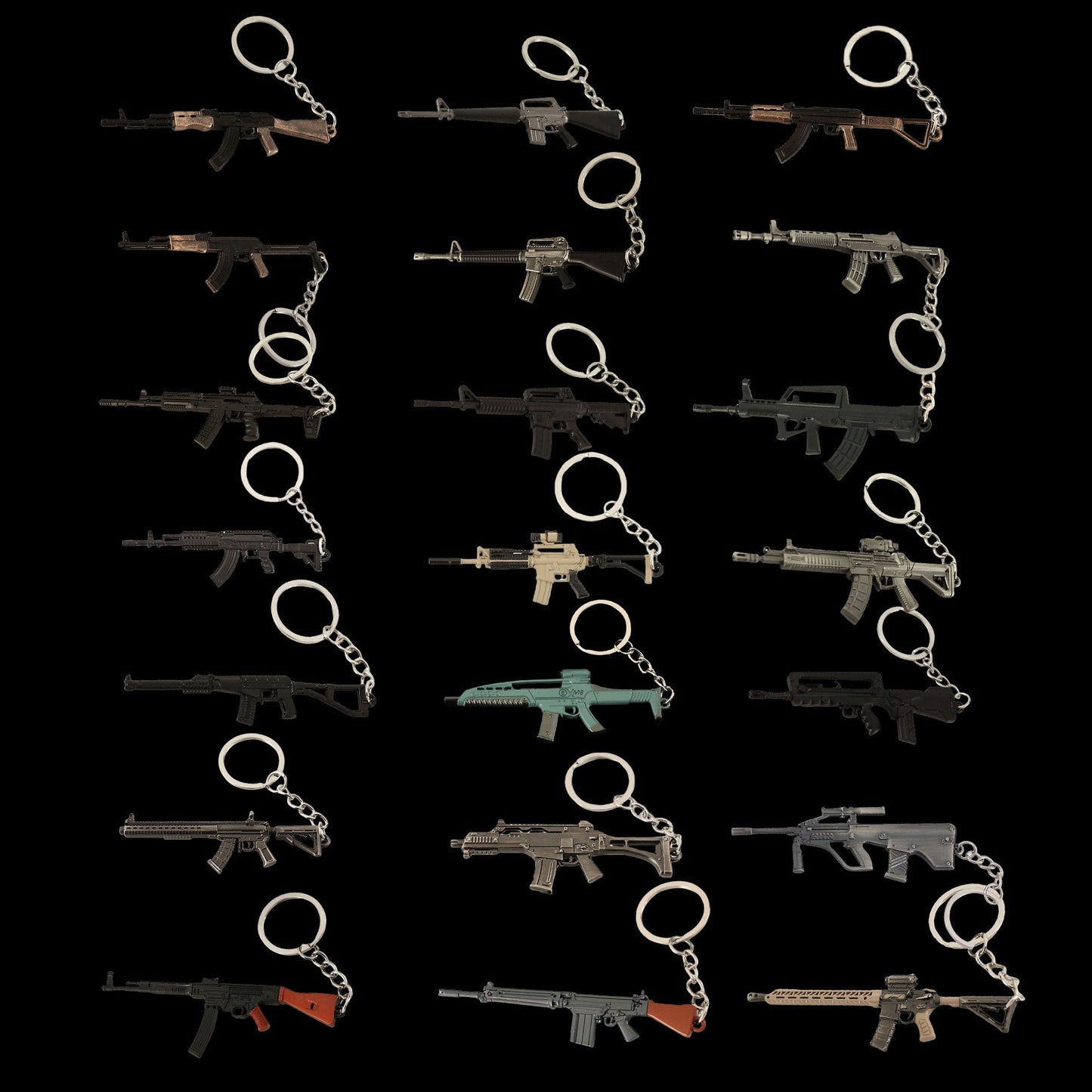 21 in 1 World Famous Assault Rifle Gun Keychain Metal Pendant For Military Hobby 21 in 1 Pack - Tophatter Daily Deals