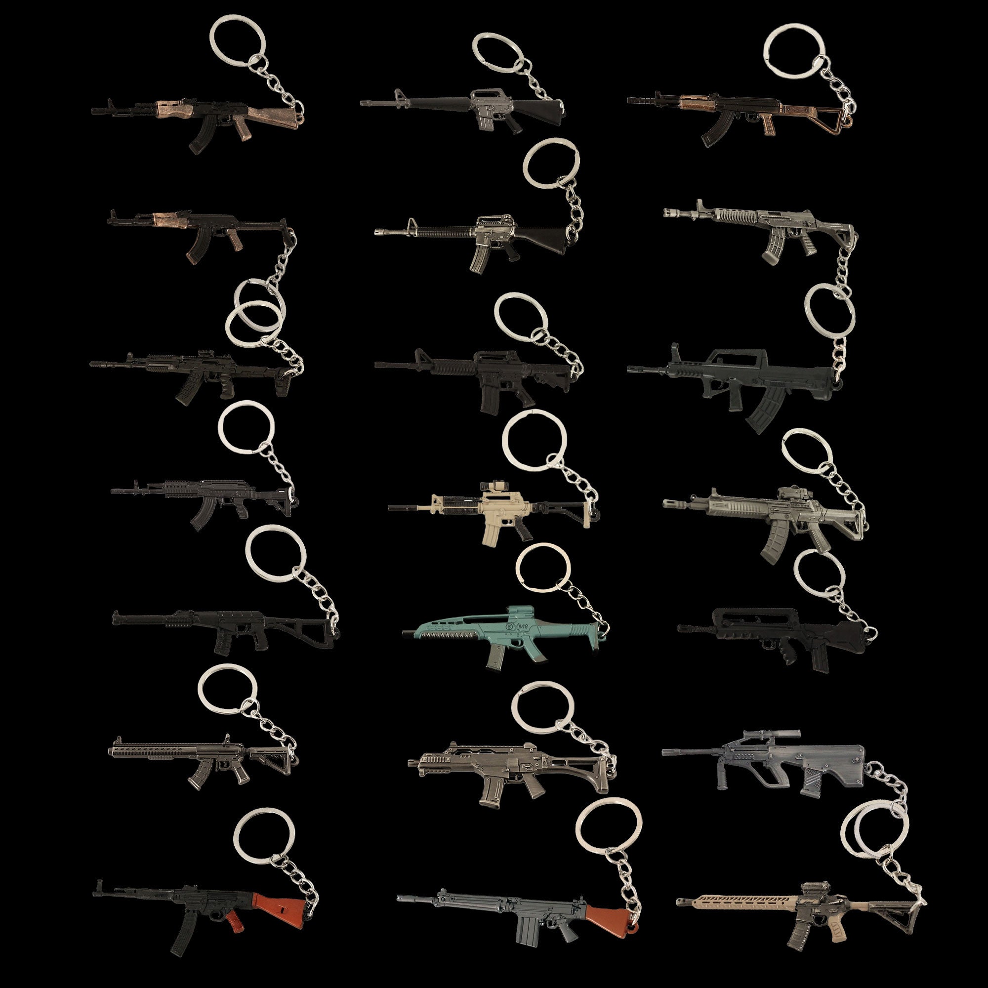 21 in 1 World Famous Assault Rifle Gun Keychain Metal Pendant For Military Hobby 21 in 1 Pack - Tophatter Daily Deals