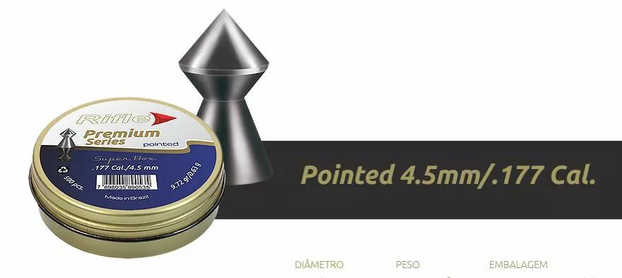 RIFLE PREMIUM POINTED PELLETS (9.72GR) .177- 500's - Tophatter's Army Deals BULLETS - Tophatter Daily Deals