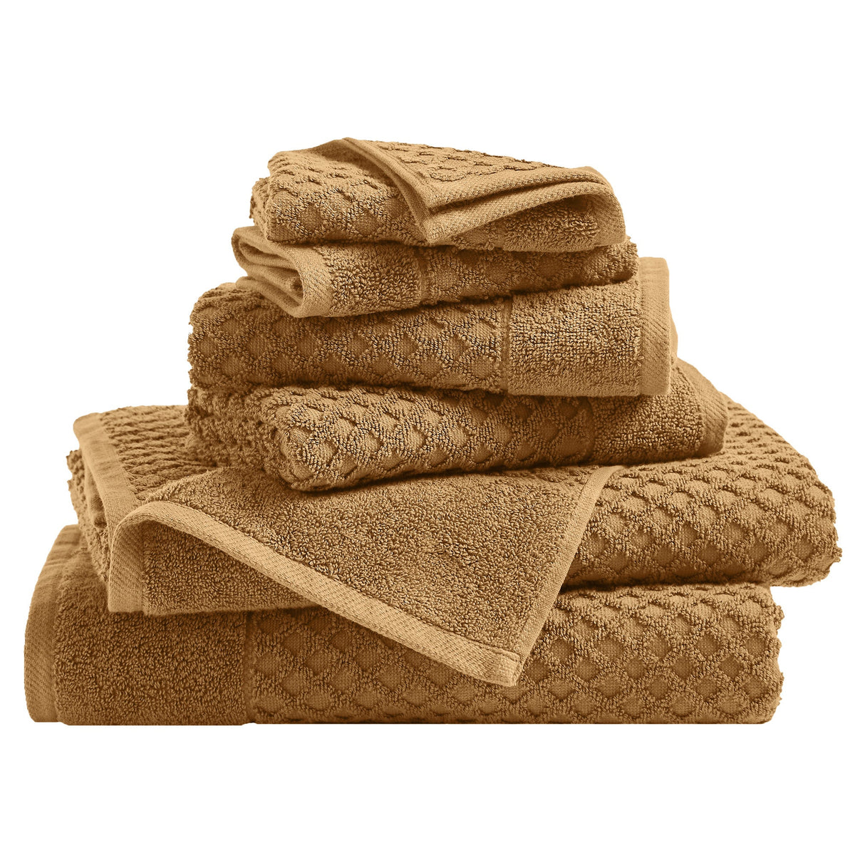 Cotton Diamond Waffle Weave Bath Towel Set - Grayson Collection 6 Piece Set Mocha Bath - Tophatter Daily Deals