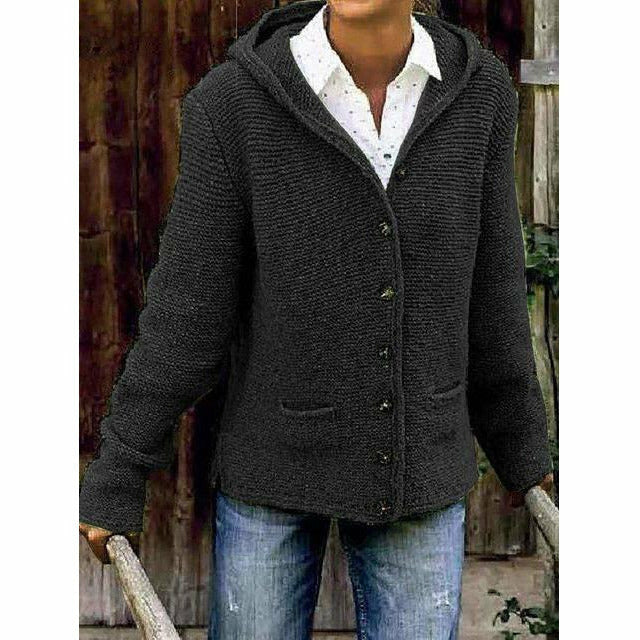 Soft Women's Hooded Knit Coat - Cotton Blend, For Fall Black - Tophatter Daily Deals