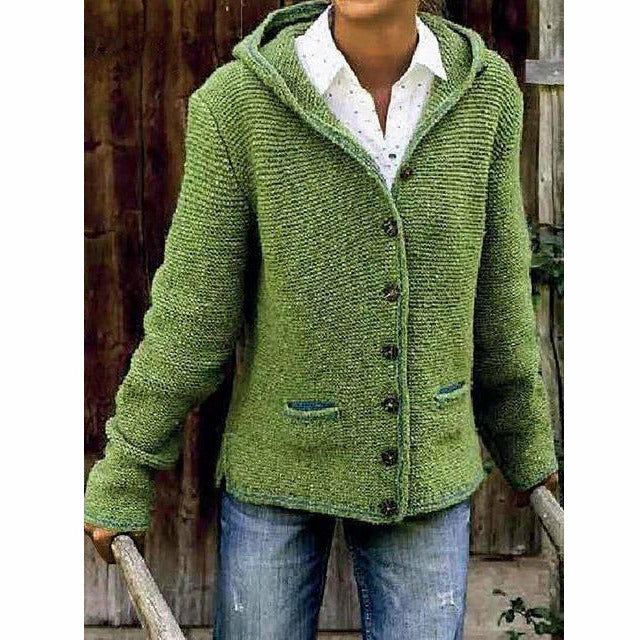 Soft Women's Hooded Knit Coat - Cotton Blend, For Fall Green - Tophatter Daily Deals