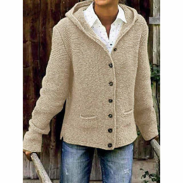 Soft Women's Hooded Knit Coat - Cotton Blend, For Fall Khaki - Tophatter Daily Deals