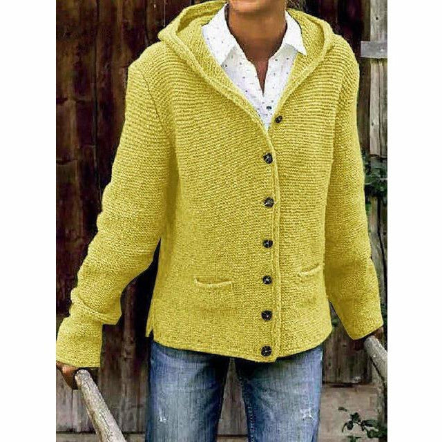 Soft Women's Hooded Knit Coat - Cotton Blend, For Fall Yellow - Tophatter Daily Deals