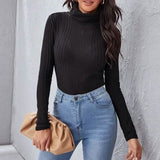 Rolled Neck Rib-knit Tee Women's Tops - Tophatter Daily Deals