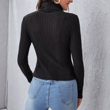 Rolled Neck Rib-knit Tee Women's Tops - Tophatter Daily Deals