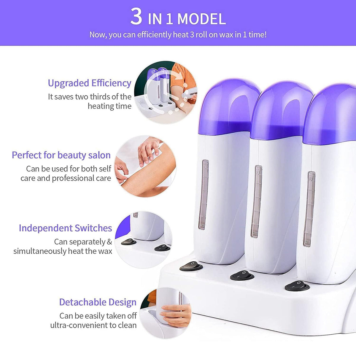 Waxing Roller Machine - Electric Wax Roller Heater Depilatory Roll On Wax Brazilian Waxing Warmer for Women Men, Safe Painless, UK Plug Triple Waxing Heater Health & Beauty - Tophatter Daily Deals
