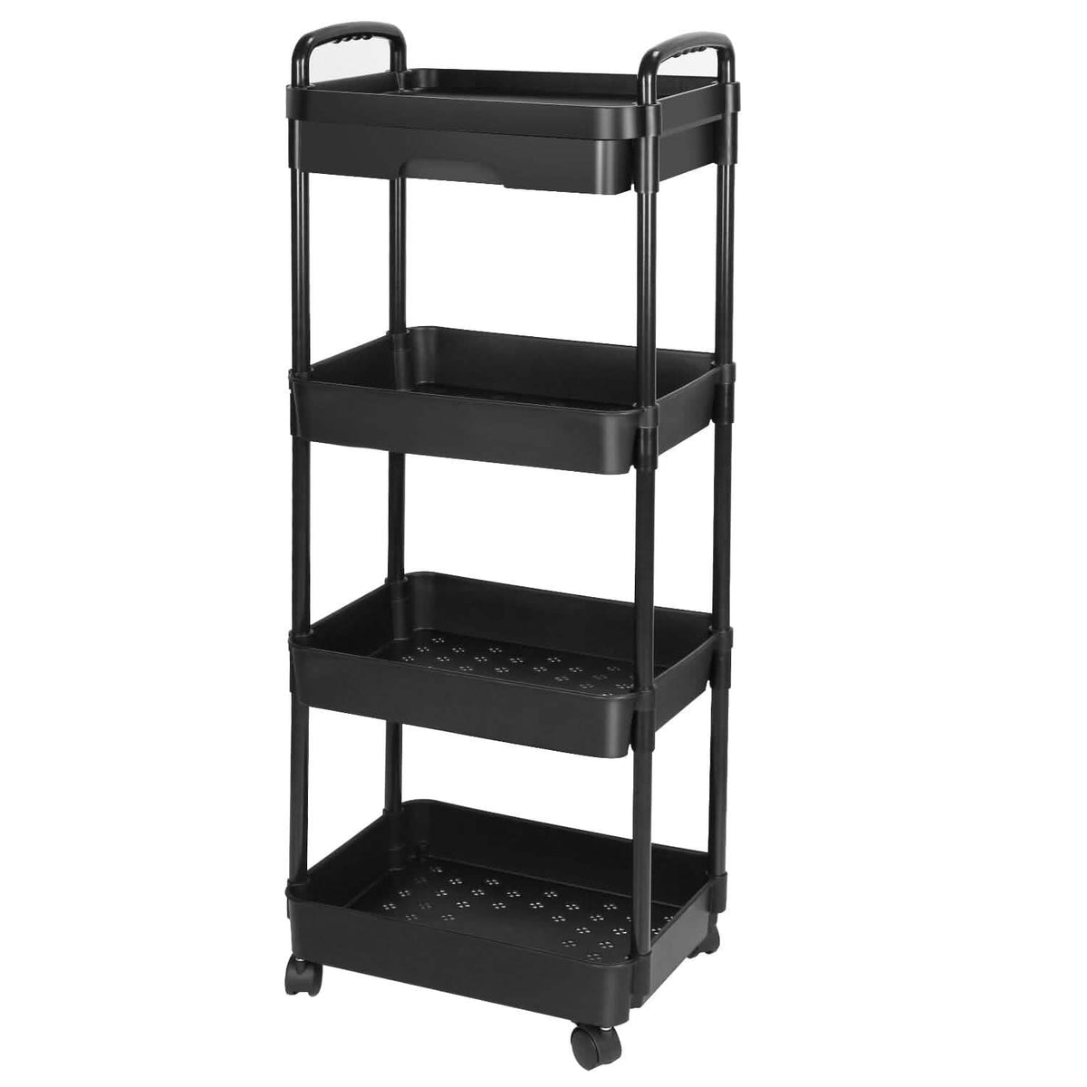 Rolling Utility Cart with Drawer 4-Tier Black Kitchen Storage - Tophatter Daily Deals