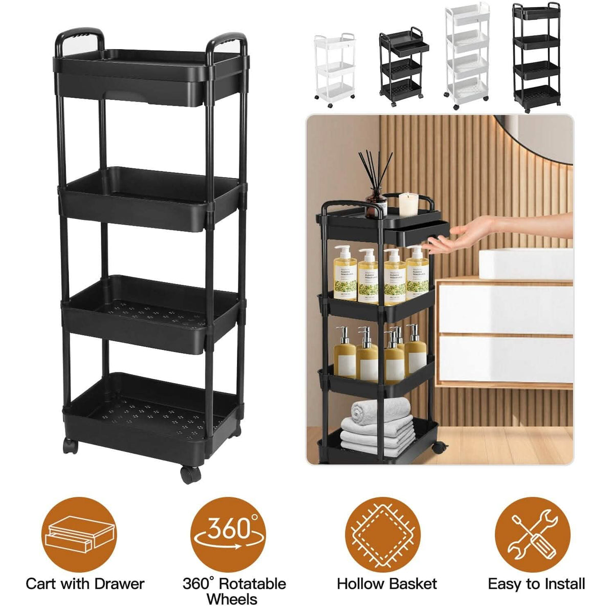 Rolling Utility Cart with Drawer Kitchen Storage - Tophatter Daily Deals