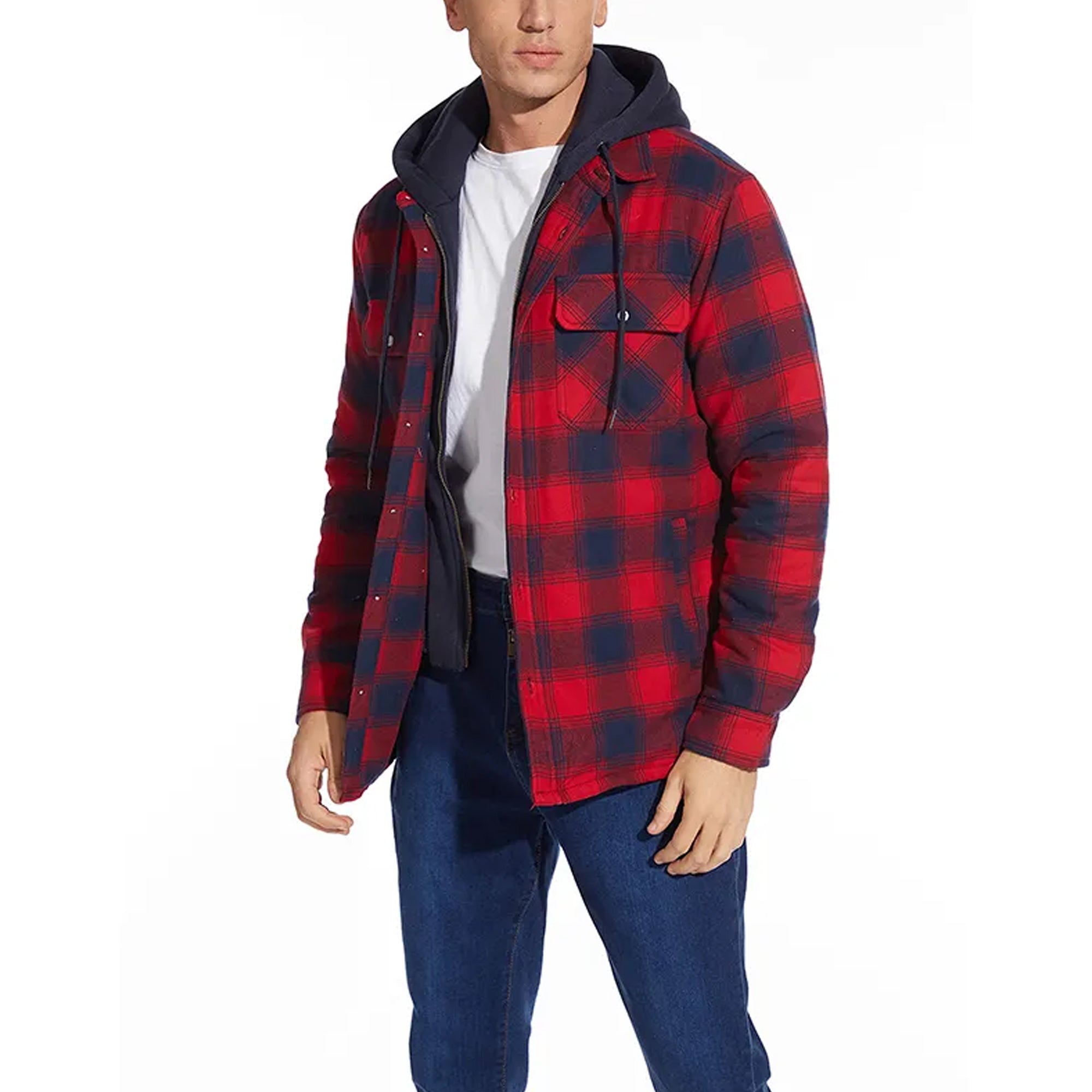 Lightweight Cozy Men's Hooded Jacket - Shirt Style, Fleece - Tophatter Daily Deals