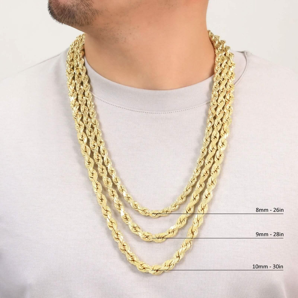 Rope Chain in Yellow Gold - 10mm Necklaces - Tophatter Daily Deals