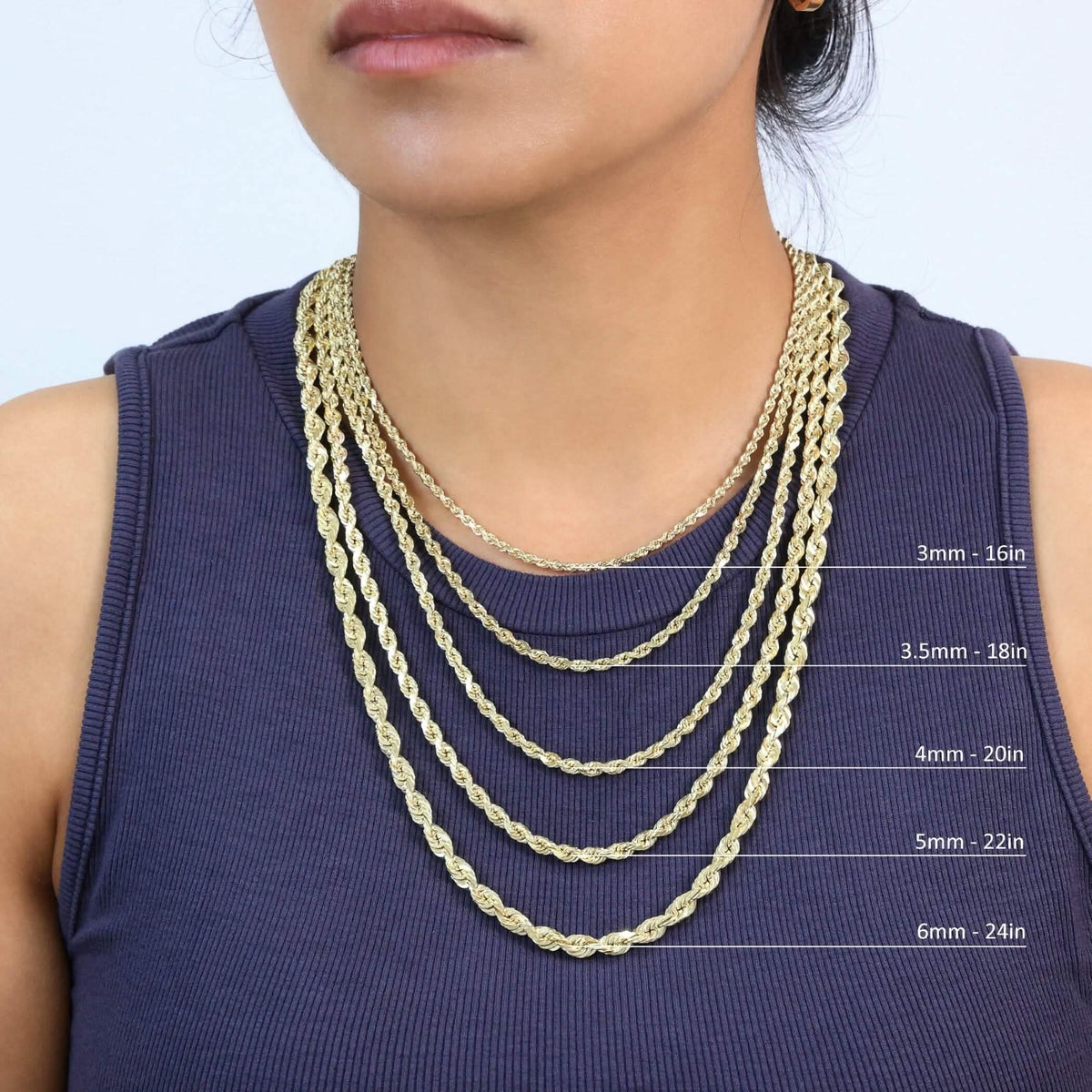 Rope Chain in Yellow Gold - 10mm Necklaces - Tophatter Daily Deals