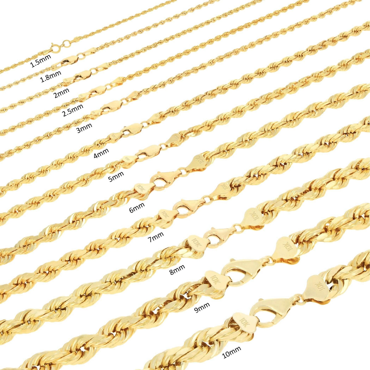 Rope Chain in Yellow Gold - 10mm Necklaces - Tophatter Daily Deals