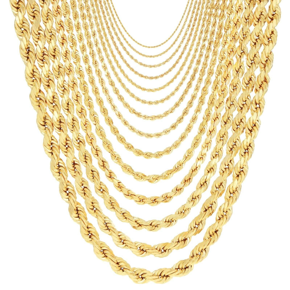 Rope Chain in Yellow Gold - 10mm Necklaces - Tophatter Daily Deals