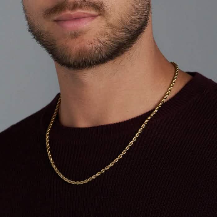 Rope Chain in Yellow Gold - 3mm Necklaces - Tophatter Daily Deals
