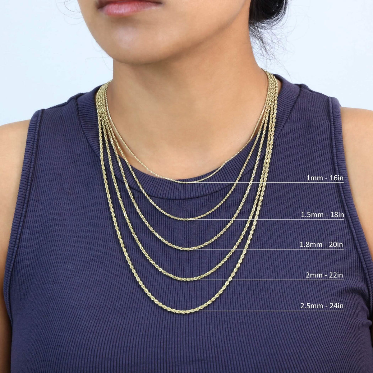Rope Chain in Yellow Gold - 3mm Necklaces - Tophatter Daily Deals