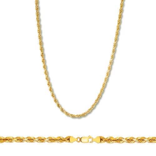 Rope Chain in Yellow Gold - 3mm Necklaces - Tophatter Daily Deals