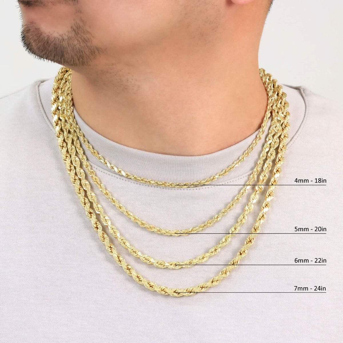 Rope Chain in Yellow Gold - 5mm Necklaces - Tophatter Daily Deals