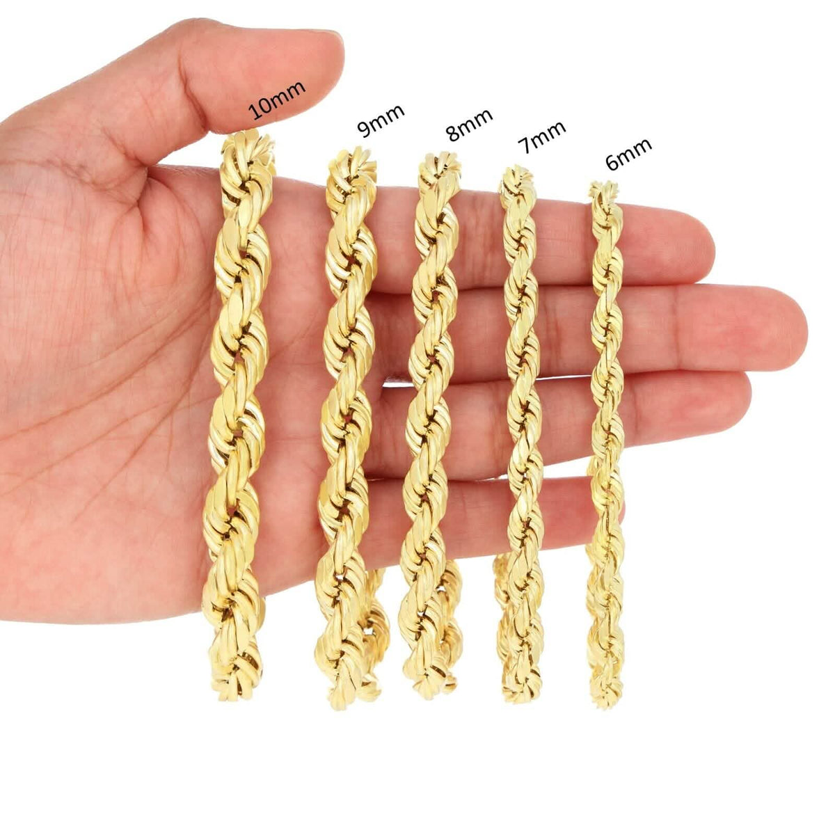 Rope Chain in Yellow Gold - 5mm Necklaces - Tophatter Daily Deals