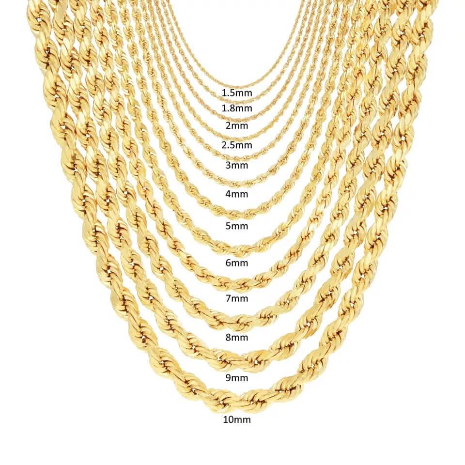 Rope Chain in Yellow Gold - 8mm Necklaces - Tophatter Daily Deals