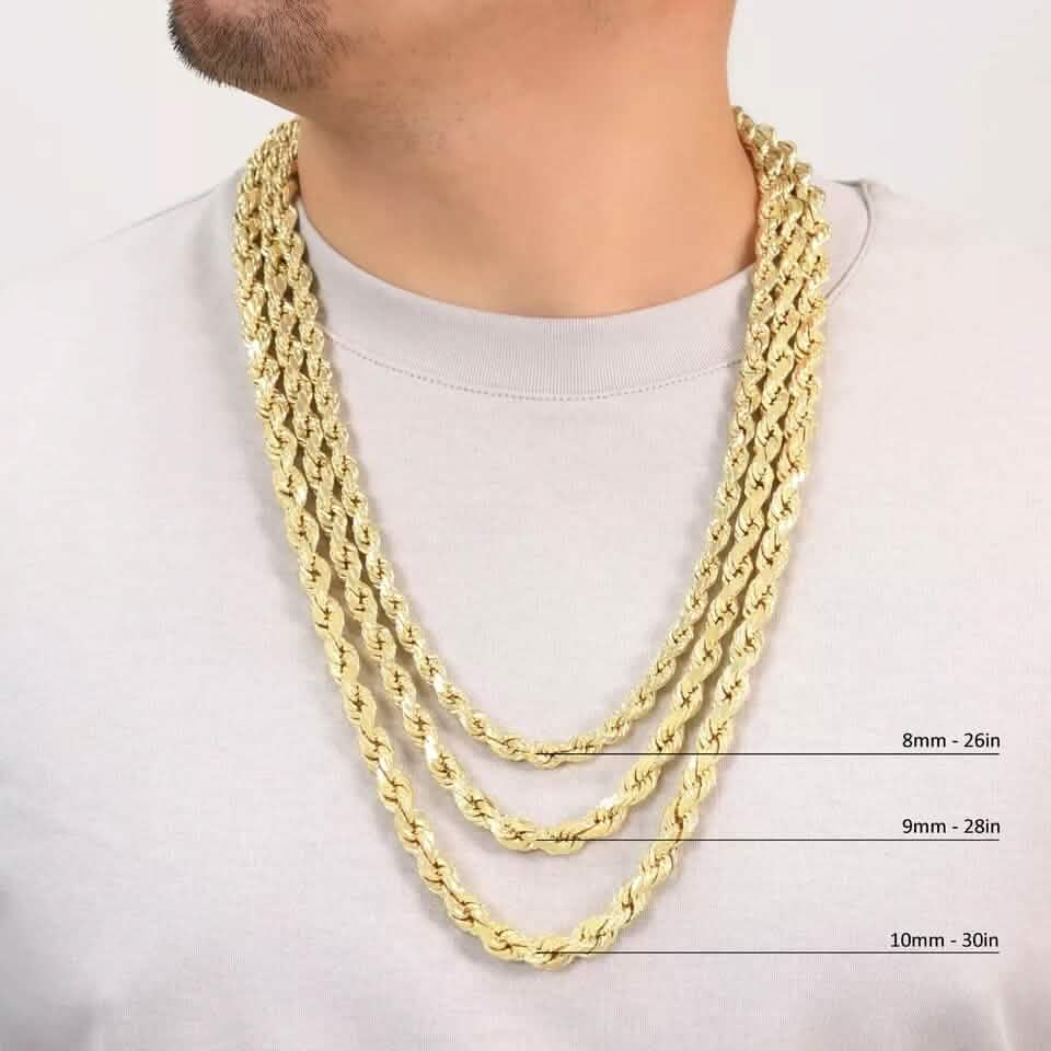 Rope Chain in Yellow Gold - 8mm Necklaces - Tophatter Daily Deals
