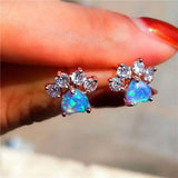 Rose Golden Opal Paw Print Stud Earrings Blue Earrings - Tophatter Daily Deals